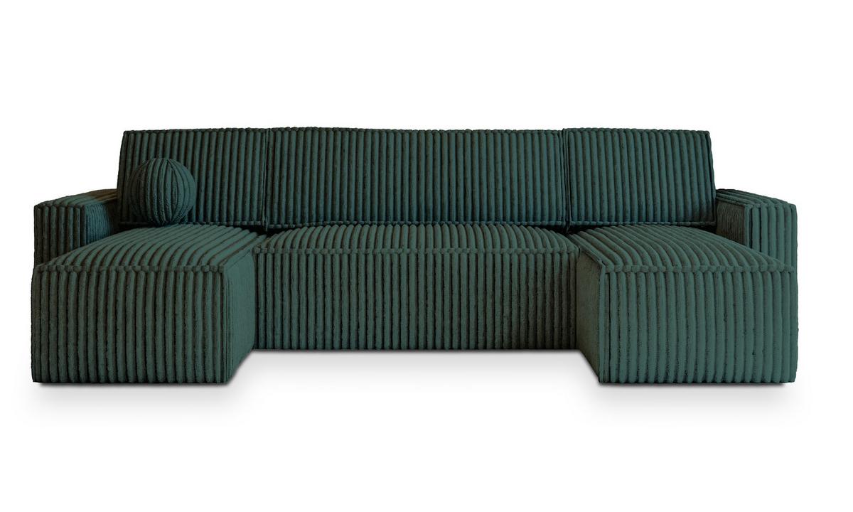 WOHNLANDSCHAFT PESANO T Grün Kordstoff mit Schlaffunktion - Grau/Grün, Holz/Kunststoff (306/85/140cm) - MASSENO