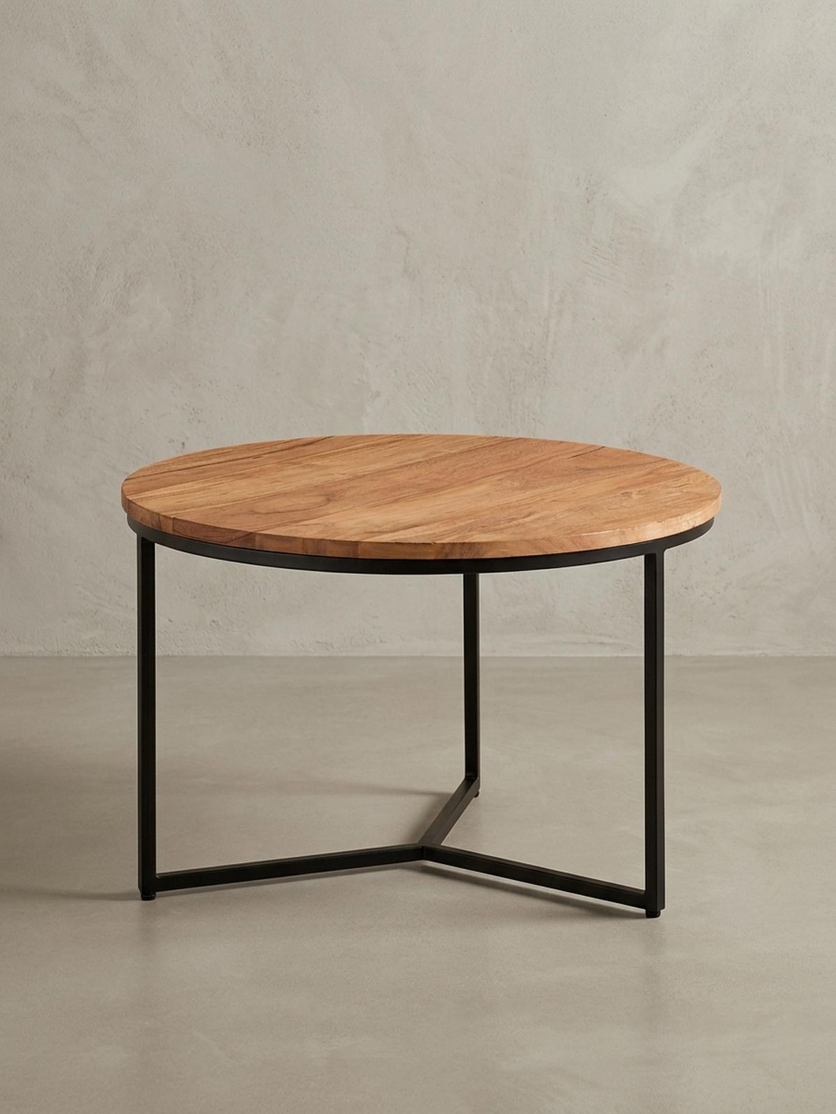 COUCHTISCH aus Akazienholz mit robustem Eisengestell und integriertem Stauraum - Beige/Schwarz, Holz/Metall (60/60/38cm) - KADIMA DESIGN