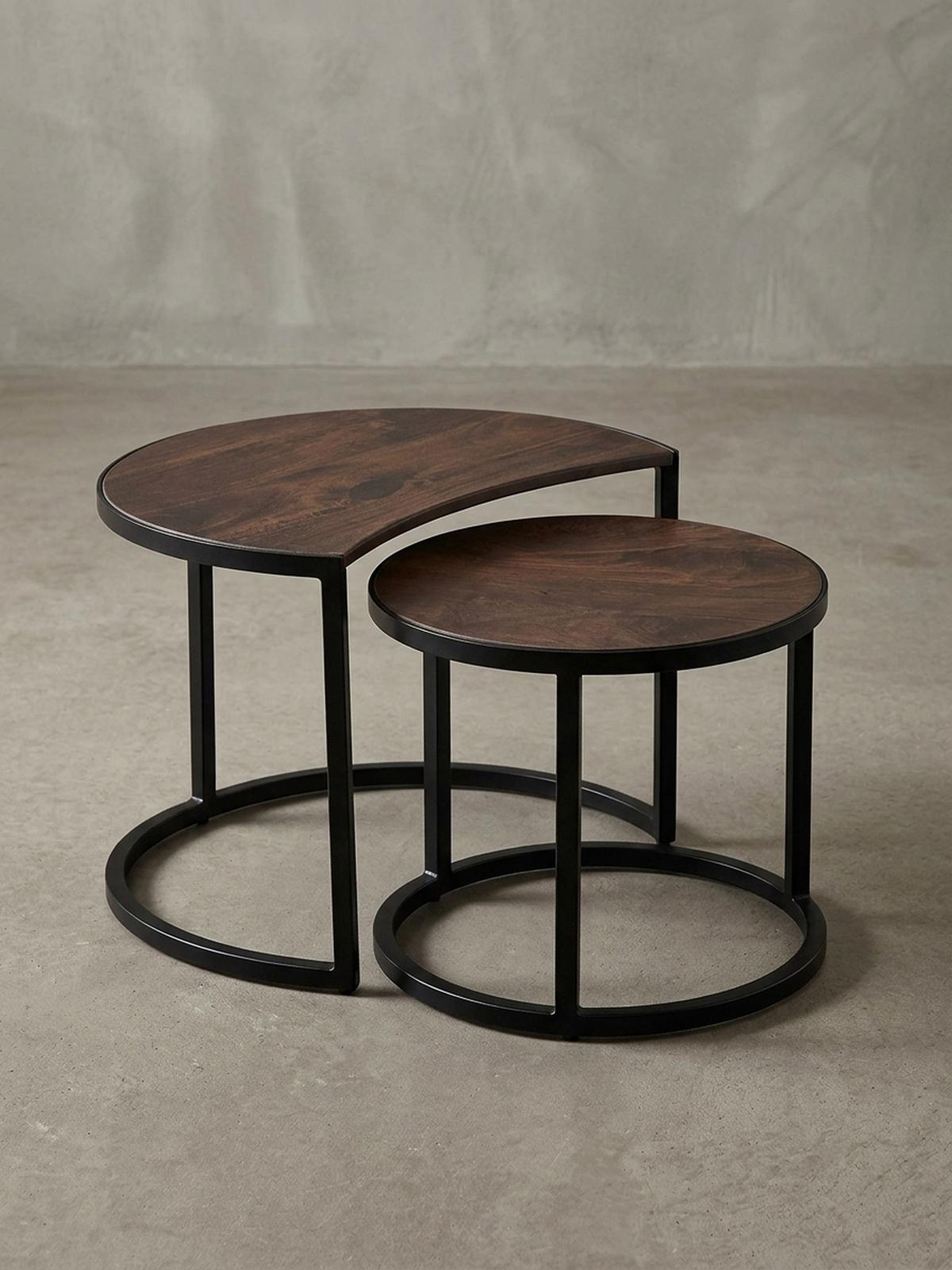 COUCHTISCH 2er Set Holz Metall Industrial Handgefertigt ESINO, Braun 60x41x41 cm - Schwarz/Braun, Holz/Metall (41/60/41cm) - KADIMA DESIGN