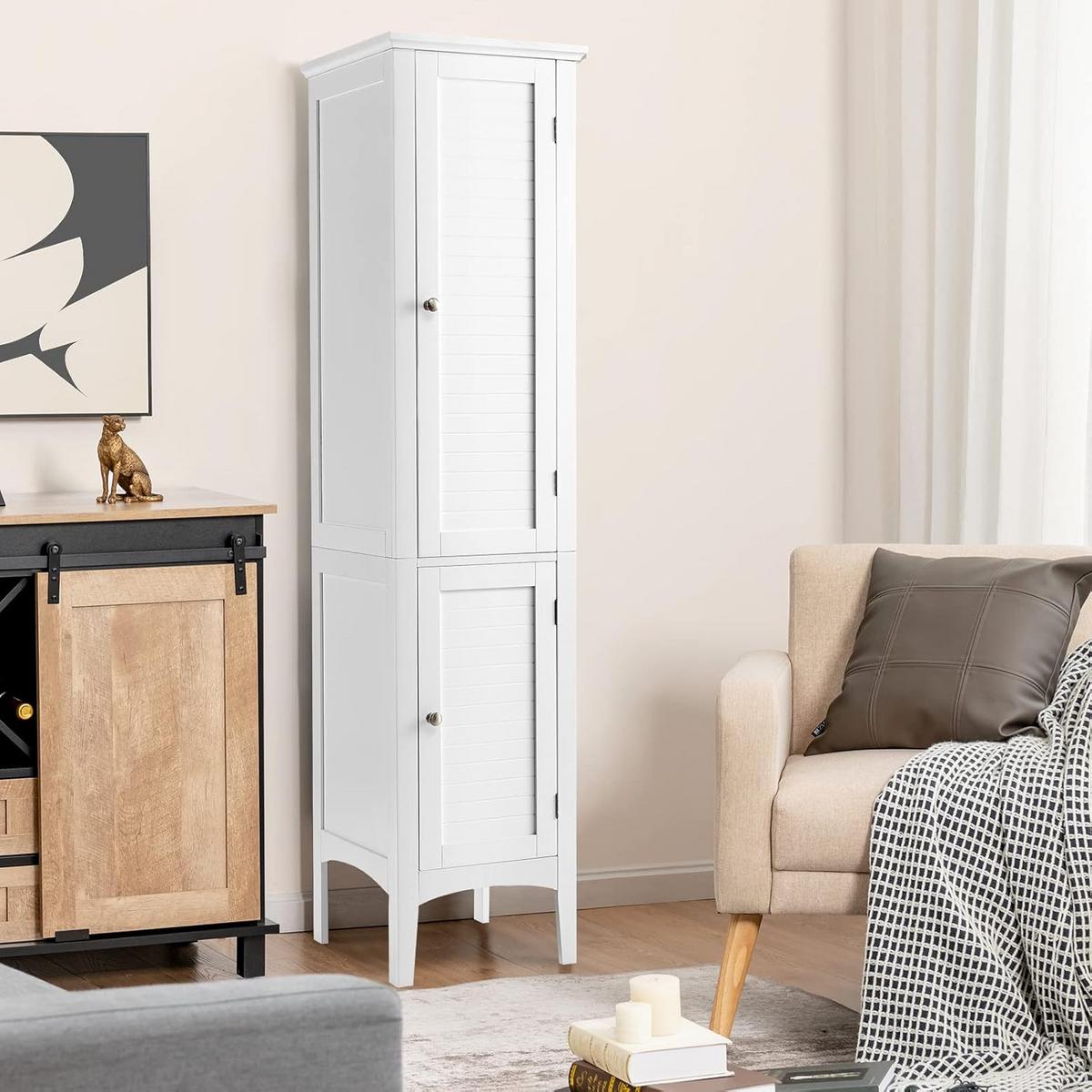 BADSCHRANK Weiß - Weiß, Holz (37/160/37cm) - COSTWAY