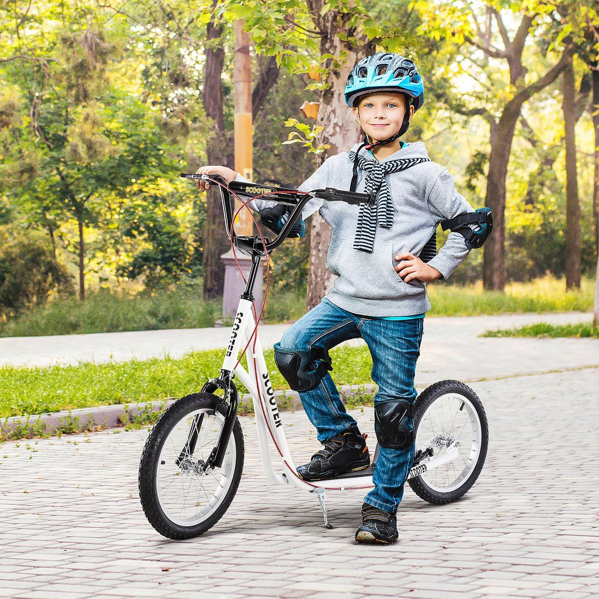 TRETROLLER Scooter Cityroller Kinder Luftreifen Roller verstellbar Alu Weiß - Weiß, Metall (139/58/96cm) - HOMCOM