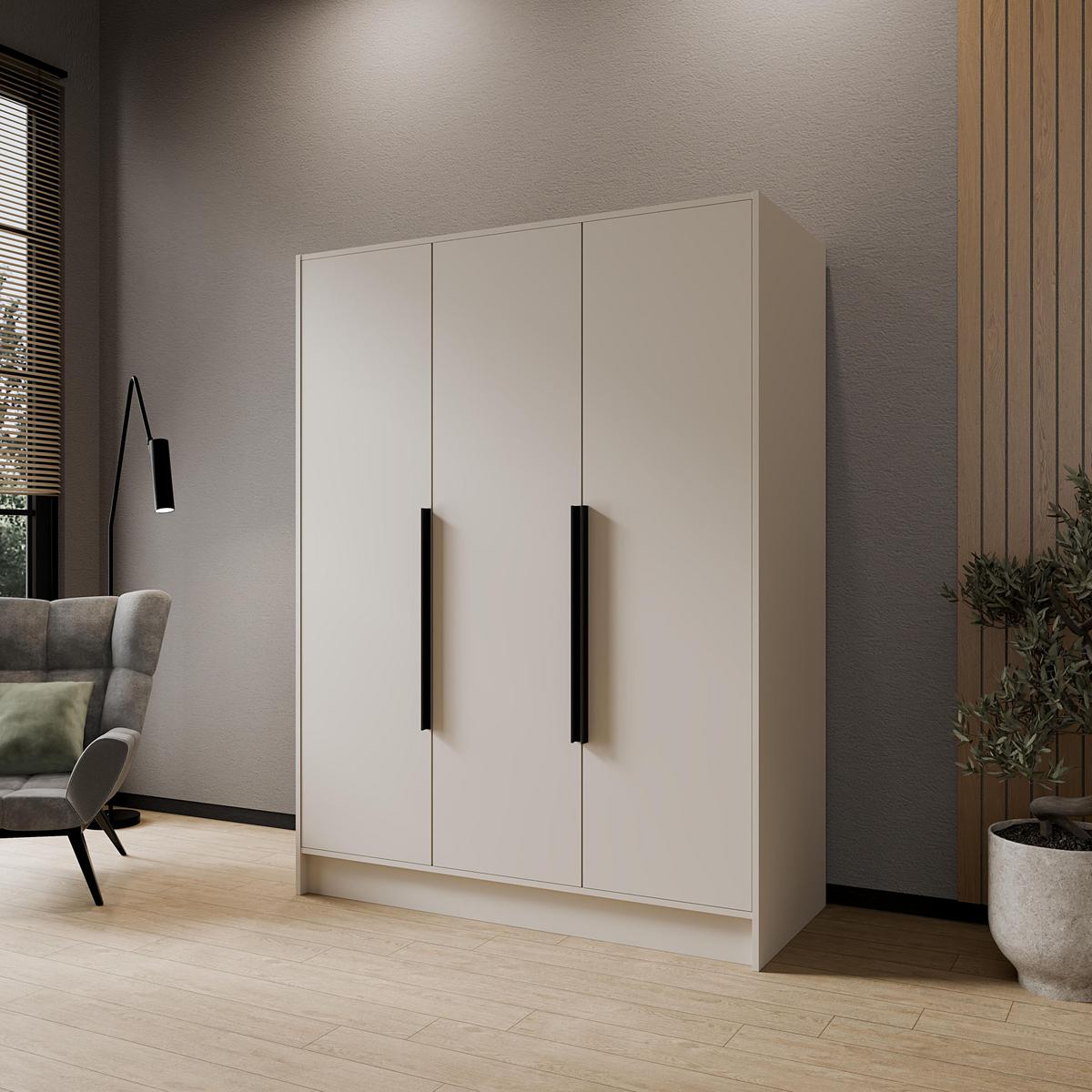 KLEIDERSCHRANK Mono Bis im Skandi-Stil, Drehtüren mit Schwarze Metallgriffe, Kaschmir 150/200/51 cm - Kaschmir, Holzwerkstoff (150/200/51cm) - WFL GROUP