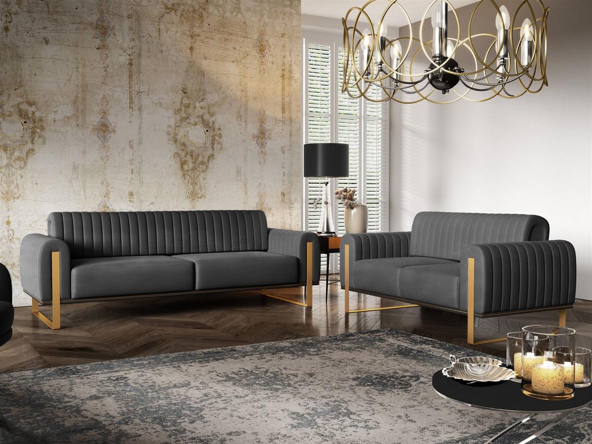 SOFASET Valerie 3-2 - Anthrazit, Holzwerkstoff/Textil (228/79/90cm) - Fun Möbel