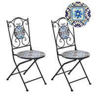 GARTENSTUHL 2er-Set Schwarz Aggius - Blau/Schwarz, Metall (87/47/39cm) - Beliani