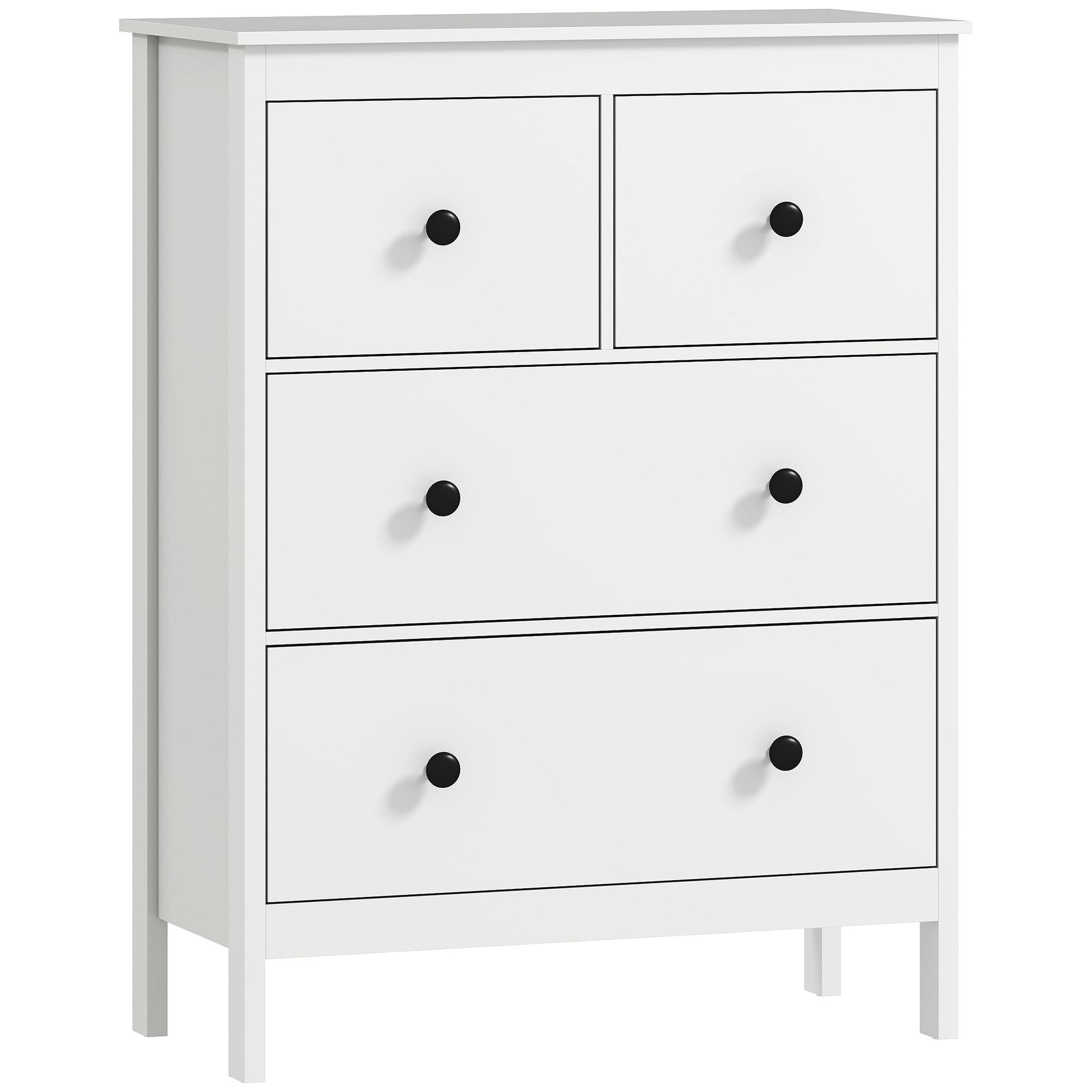KOMMODE Moderner Sideboard mit 4 Schubladen für Wohnzimmer Weiß - Schwarz/Weiß, Holzwerkstoff/Kunststoff (35/97/74cm) - HOMCOM