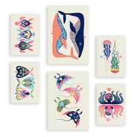 POSTER Set Mit 6 Wasserkreaturen In Tiere Zusammenfassungen A3 & A4 Rahmenlos - Klar, Papier (29/3cm) - Nacnic
