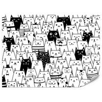 FOTOTAPETE für Kinderzimmer Schwarze Weiße Comic Katzen 100x70 - Schwarz/Weiß, Papier (100/70cm) - Muralo