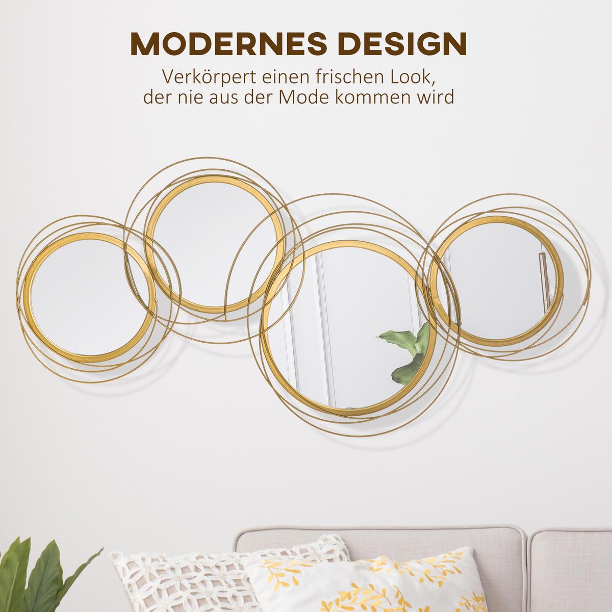 SPIEGEL-SET für Wanddekoration, Wohnzimmerdeko mit 4 runden Spiegel, Metall - Goldfarben, Metall (4/56/107cm) - HOMCOM