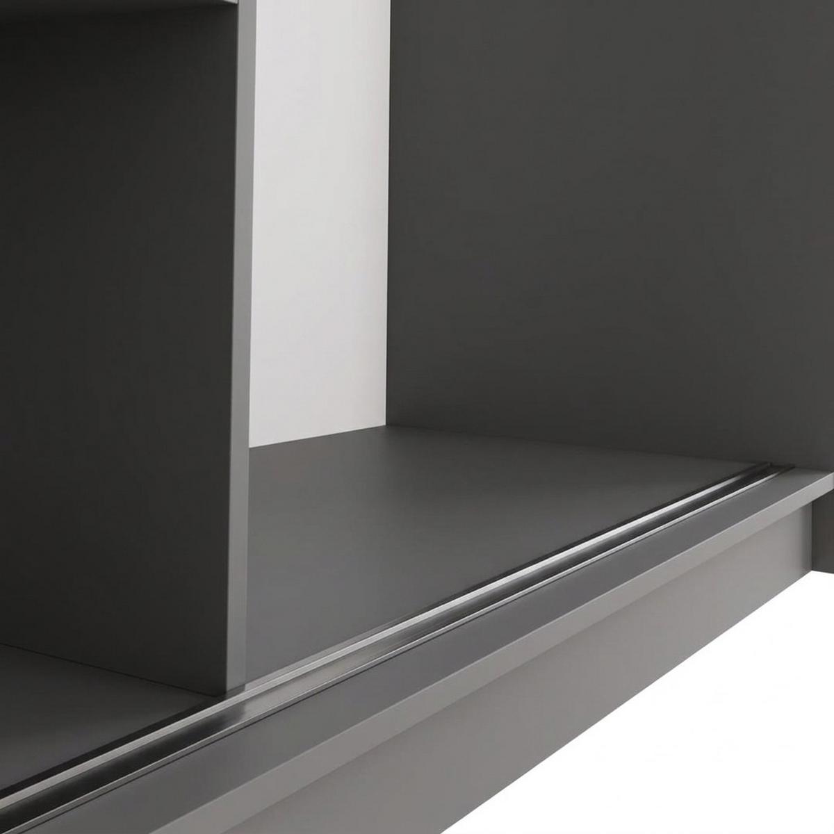 SCHWEBETÜRENSCHRANK Debra mit 2 Türen, 160/216/61 Graphitfarben mit Spiegel - Schwarz, Holzwerkstoff (160/216/61cm) - Beautysofa