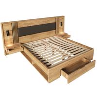 BETT in naturfarbe mit pu-kopfteil, mit stauraum und leselampen - Naturfarben, Holzwerkstoff (180/200cm) - Urban Meuble