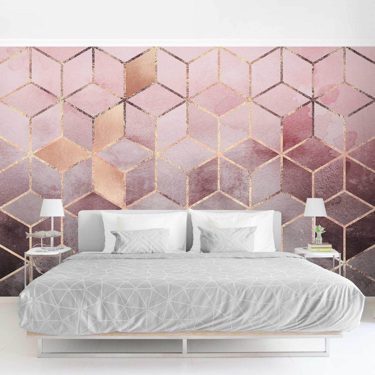 FOTOTAPETE Rosa Grau goldene Geometrie 432/290 cm - Rosa, Papier (432/290cm) - Bilderwelten