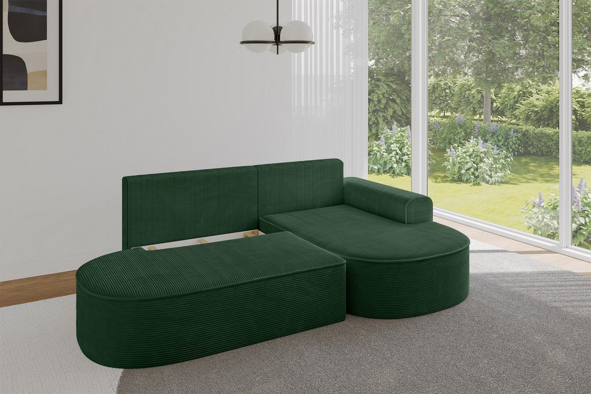ECKSOFA mit Schlaffunktion und Bettkasten Ottomane Rechts MARI-L1-S - 283x167x73 cm Grün Cord - Waldgrün/Schwarz, Holzwerkstoff/Kunststoff (167/283cm) - ALTDECOR