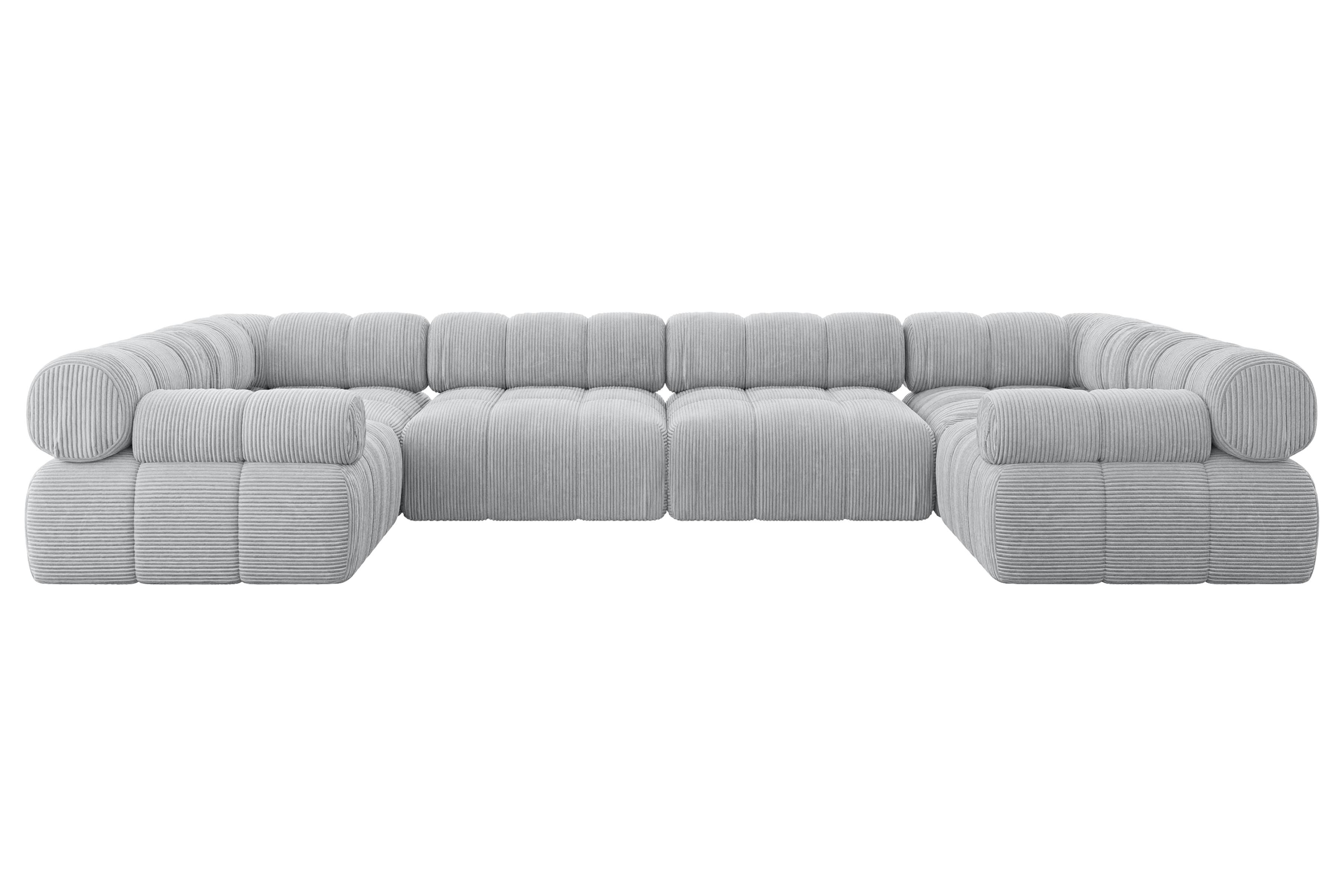 WOHNLANDSCHAFT modulares Sofa Birno-U2 - 380x190x70 cm Grau Cord - Grau, Holzwerkstoff/Textil (380/70/190cm) - ALTDECOR