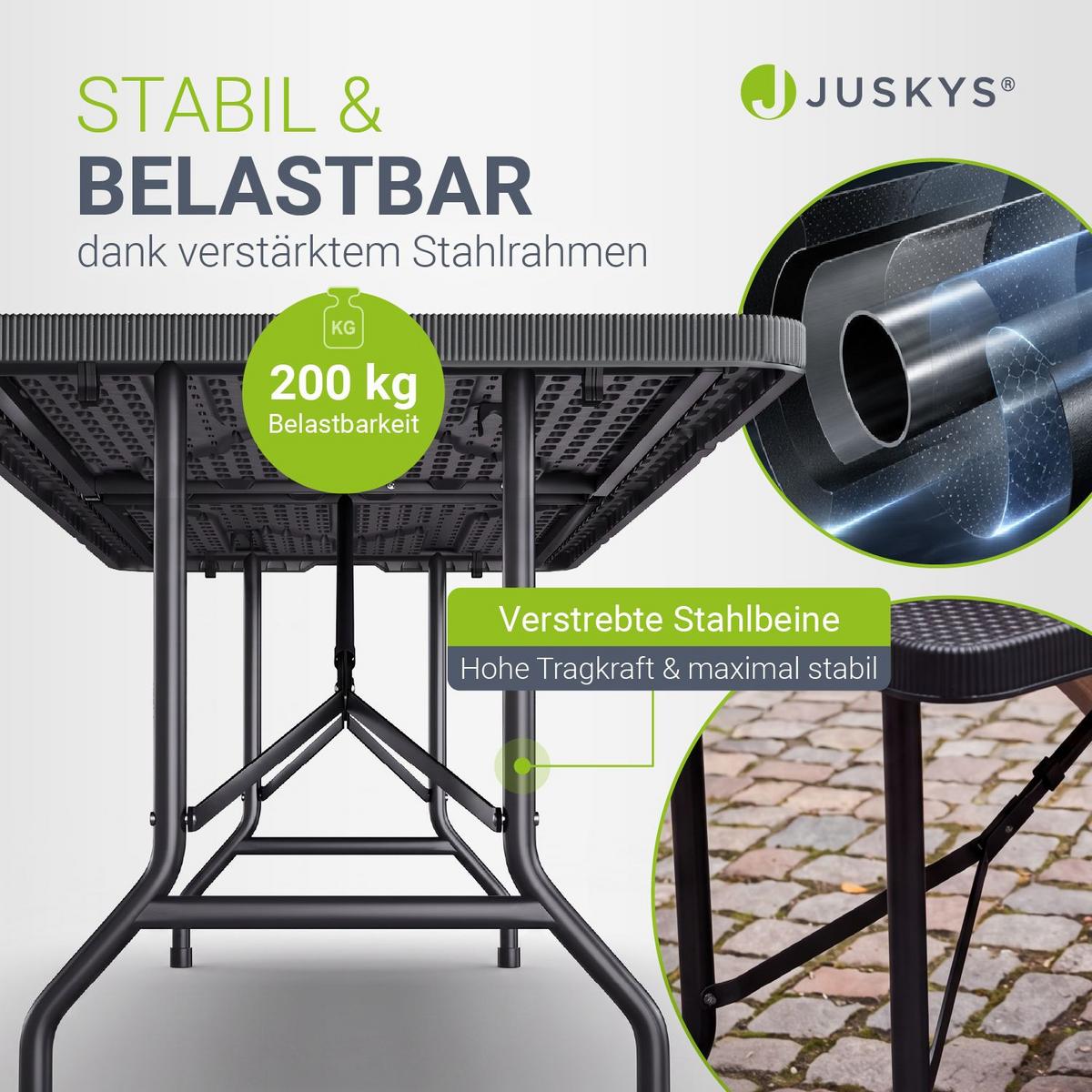 GARTENTISCH Easyfold klappbar schwarz - Schwarz, Kunststoff (180/74/74cm) - Juskys