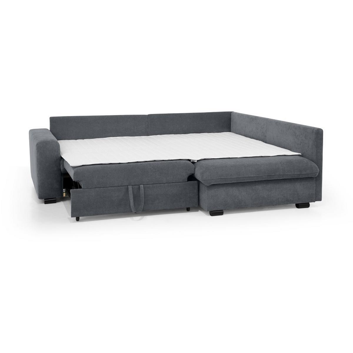 ECKSCHLAFSOFA Ramo mit Bettkasten, Topper gratis, Dunkelgrau, rechts - Dunkelgrau/Schwarz, Textil (229/190cm) - Beautysofa