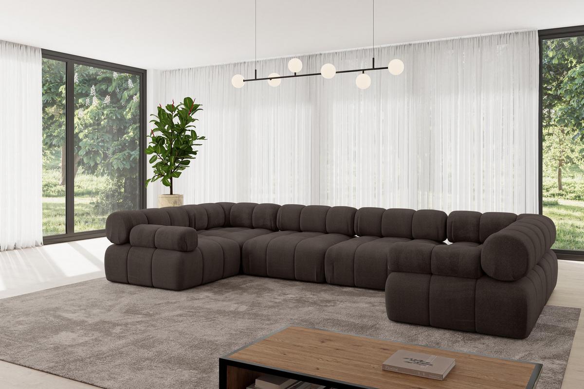 WOHNLANDSCHAFT modulares Sofa Birno-U2 - 380x190x70 cm Braun Velours - Braun, Holzwerkstoff/Textil (380/70/190cm) - ALTDECOR