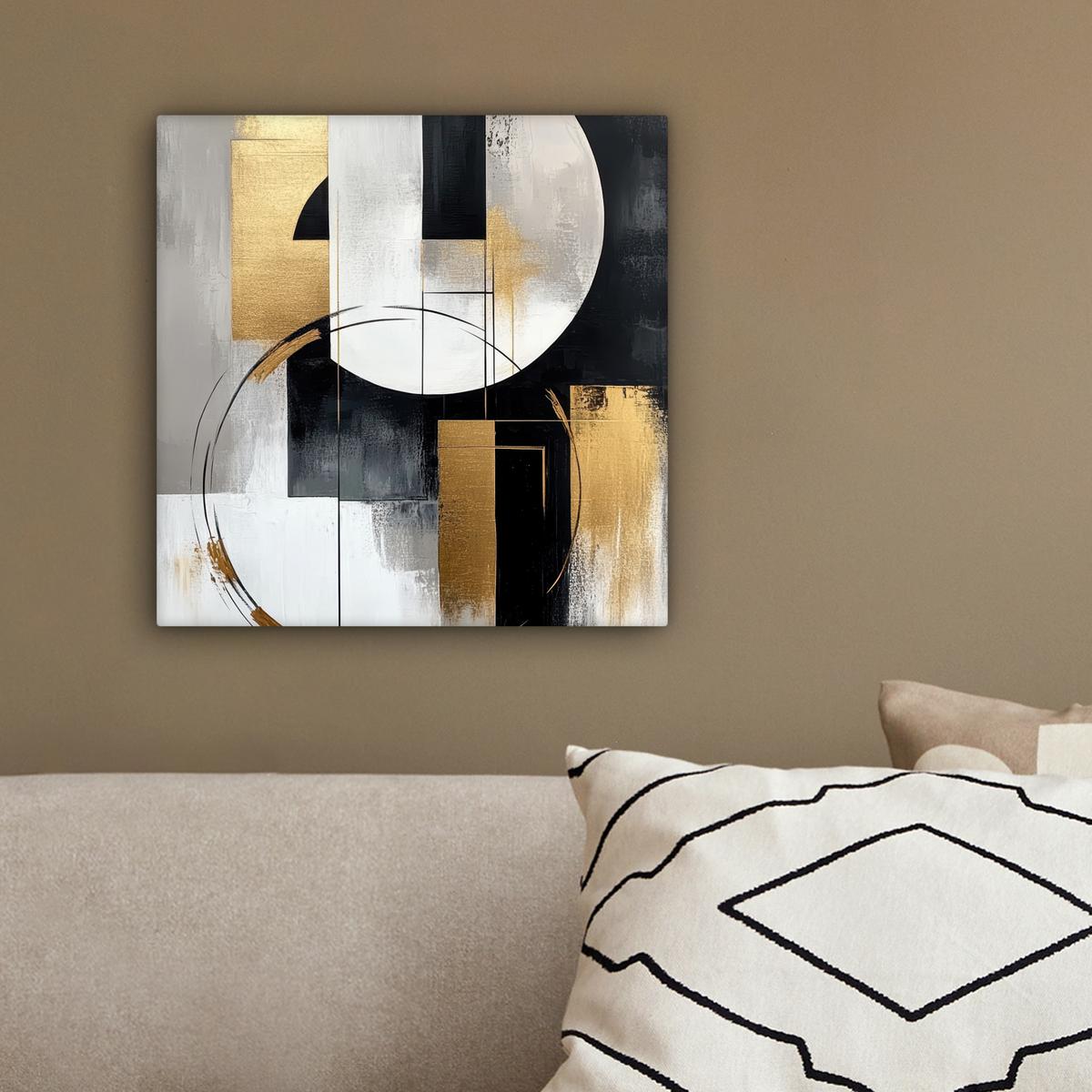 LEINWANDBILD Abstrakt - Gold - Silber - Formen - Ästhetik Deko Wohnzimmer 20x20 cm - Multicolor, Textil (20/20cm) - MuchoWow