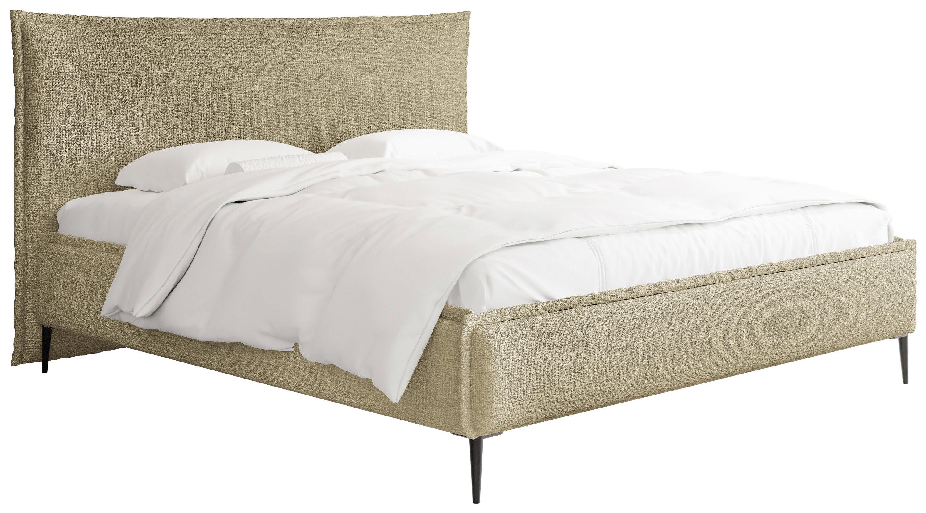 POLSTERBETT Pillow Rise mit Bettkasten, Lattenrost & hohen Metallfüßen in Hell-Olivgrün Chenille 160x200 cm - Birkefarben/Schwarz, Holz/Textil (160/200cm) - WFL GROUP