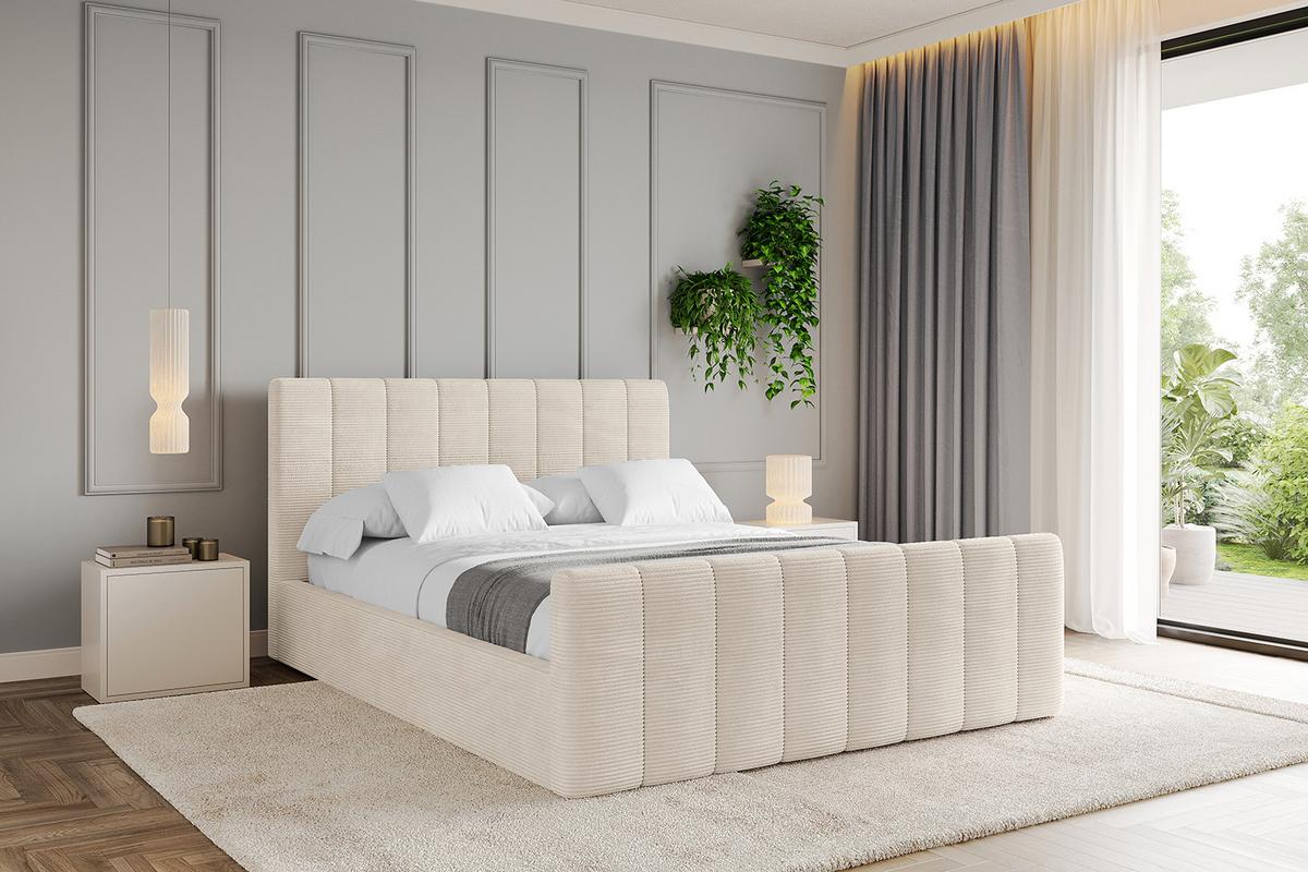 POLSTERBETT mit Bettkasten, Fußteil und Lattenrost, Boxbett mit Matratze H3/H4 - STERA-Z 160x200 Beige - Sandfarben, Holzwerkstoff/Textil (160/200cm) - ALTDECOR