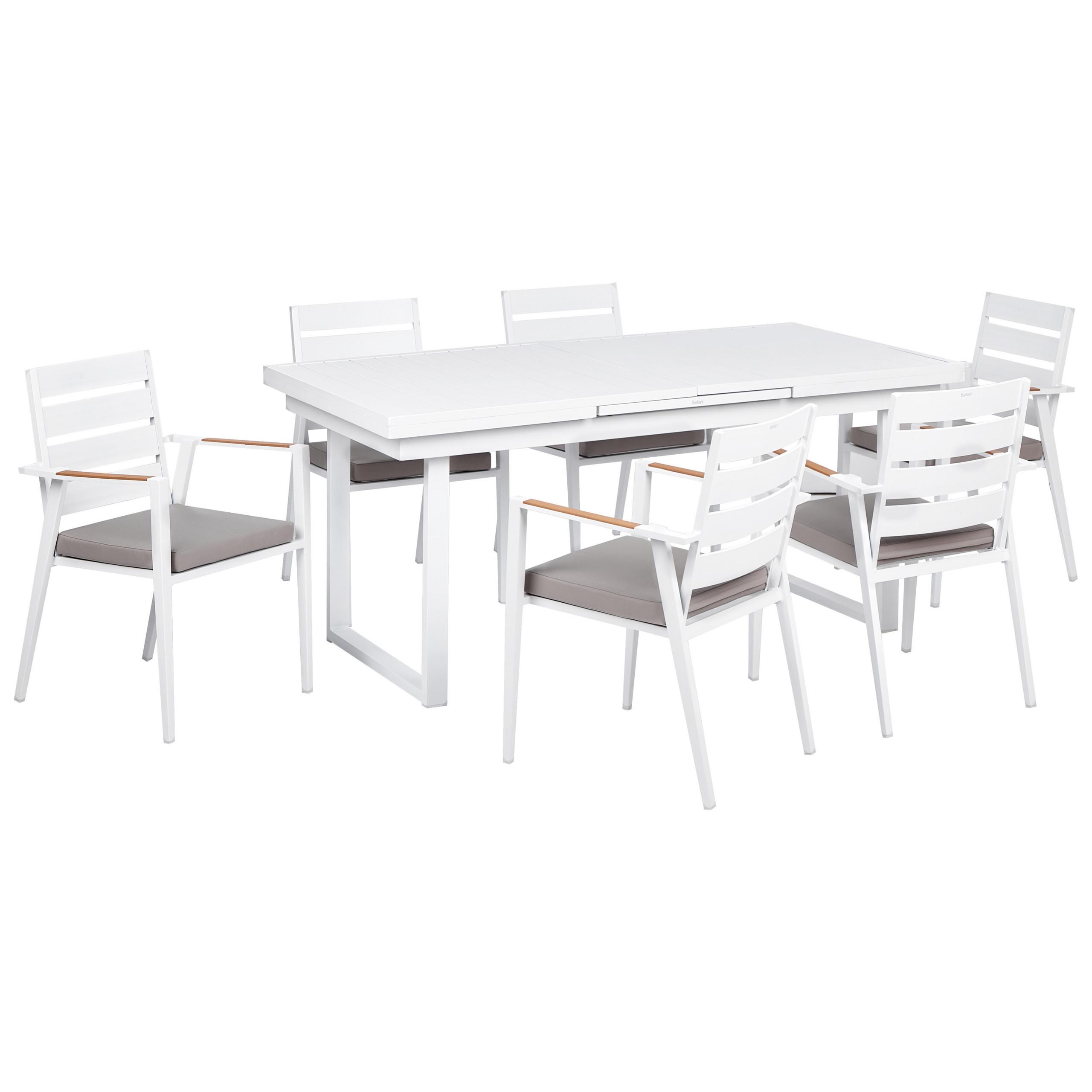 GARTENMÖBEL-SET 6-Sitzer Weiß Valcanetto/Taviano - Hellbraun/Weiß, Metall - Beliani