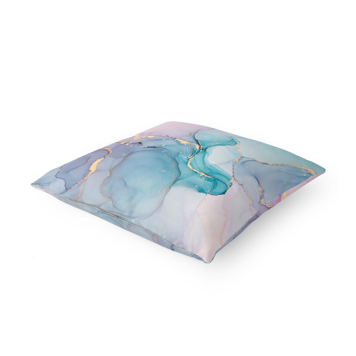 DEKOKISSEN Aquarell Pastell Türkis mit Gold 40/40 cm - Pastellblau, Textil (40/40/10cm) - Bilderwelten