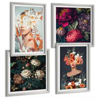 BILDER SET 4er Set - 50x50 cm & 40x60 cm Silberner Rahmen - Blumenporträts, Sträuße, Blätter - Silberfarben, Kunststoff (50/50cm) - TULUP