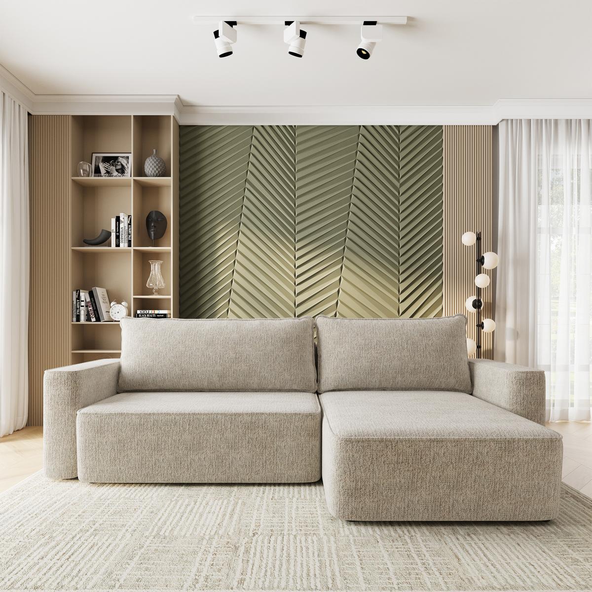 ECKSOFA BELARO BL Creme Chenille mit Schlaffunktion - Creme, Holz/Textil (280/162cm) - MASSENO