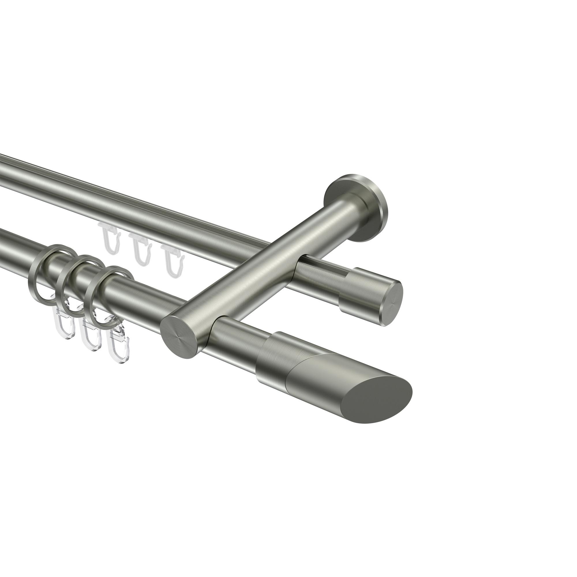 GARDINENSTANGE RUNDROHR-INNENLAUF Platon Verano 400 cm (geteilt in 2 x 200 cm), 2-läufig, 20 mm Ø Edelstahl-Optik - Edelstahlfarben/Silberfarben, Metall (400cm) - INTERDECO