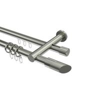 GARDINENSTANGE RUNDROHR-INNENLAUF Platon Verano 400 cm (geteilt in 2 x 200 cm), 2-läufig, 20 mm Ø Edelstahl-Optik - Edelstahlfarben/Silberfarben, Metall (400cm) - INTERDECO