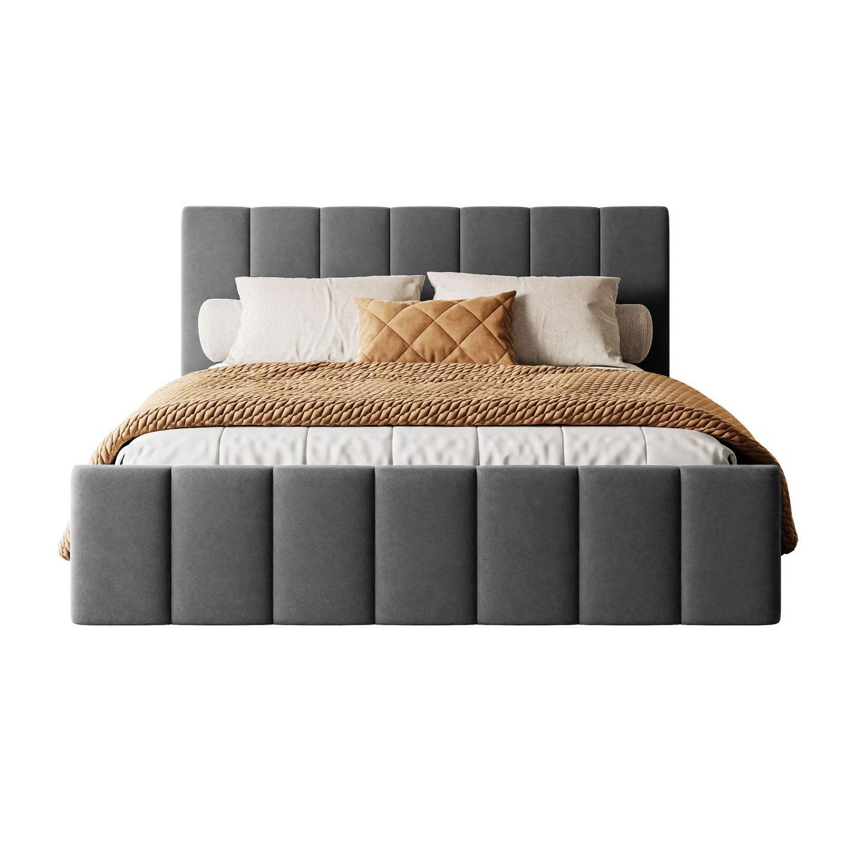 POLSTERBETT ELISE 140x200 cm Jasmine 96, Kopfteil 95 cm, 34 Holzlatten - Grau, Textil (140/200cm) - Lookway