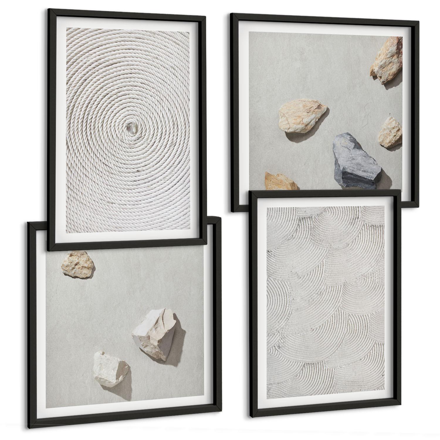 BILDER SET 4er Set - 50x50 cm & 40x60 cm Schwarzer Rahmen - Geometrische Pappsteine - Schwarz, Kunststoff (50/50cm) - TULUP