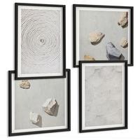 BILDER SET 4er Set - 50x50 cm & 40x60 cm Schwarzer Rahmen - Geometrische Pappsteine - Schwarz, Kunststoff (50/50cm) - TULUP