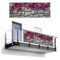 BALKON-SICHTSCHUTZ Bougainvillea - Steinmauer - Rosa Balkon Deko 300x110 cm - Magenta, Kunststoff (300/110cm) - MuchoWow
