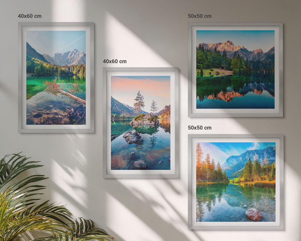 BILDER SET 4er Set - 50x50 cm & 40x60 cm Silberner Rahmen - Naturlandschaft der Bergseen - Silberfarben, Kunststoff (50/50cm) - TULUP
