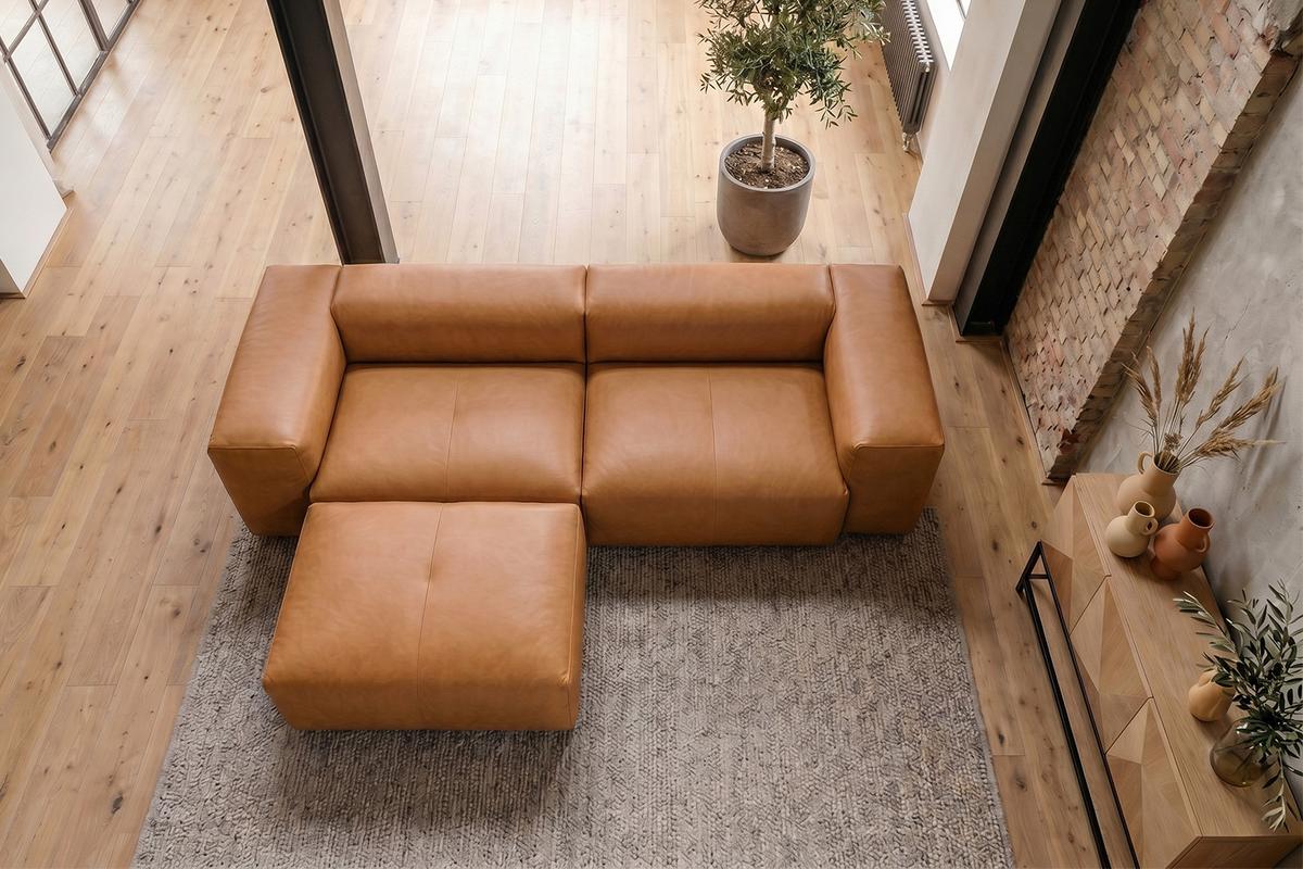 SOFA CELESTE Braun Leder - Schwarz/Braun, Leder/Kunststoff (302/114cm) - KAWOLA