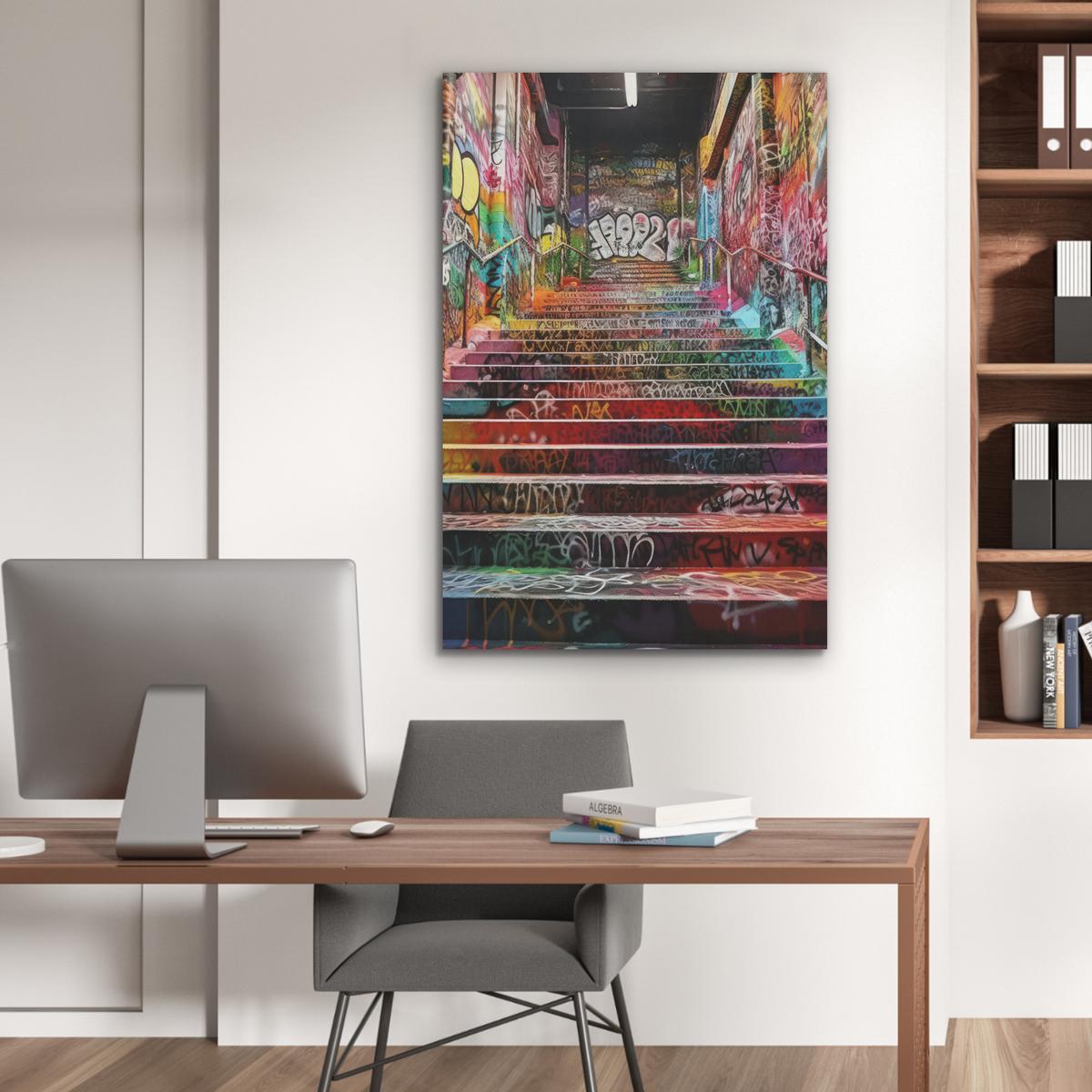 AKUSTIKBILD Treppe - Graffiti - Farben - Kunst Wanddeko 70x100 cm - Multicolor, Kunststoff (70/100/0.9cm) - MuchoWow