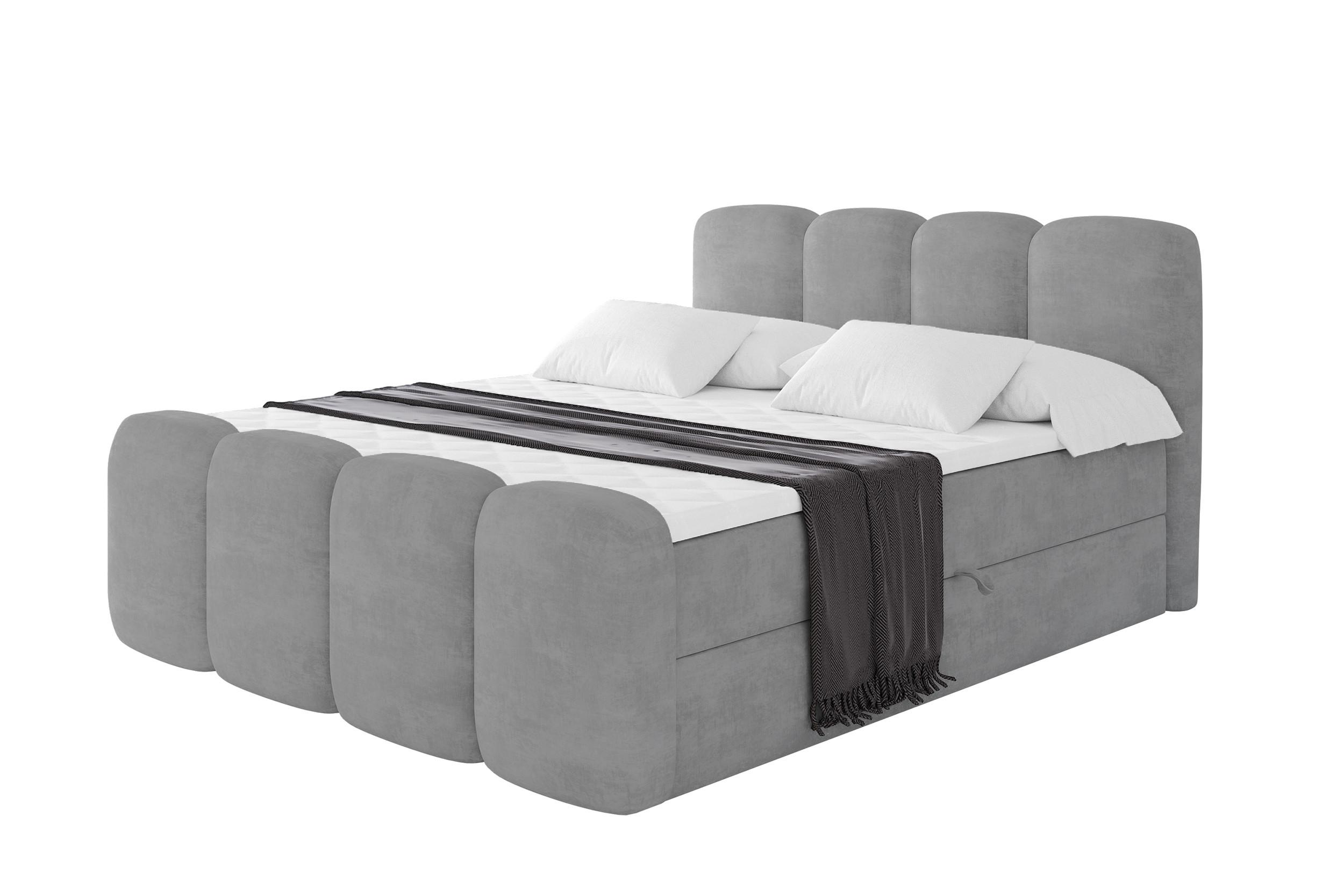 BOXBETT mit Matratze H4 und Lattenrost - NINA-Z - 160x200 cm Monolith - Hellgrau - Hellgrau, Holzwerkstoff (160/200cm) - ALTDECOR