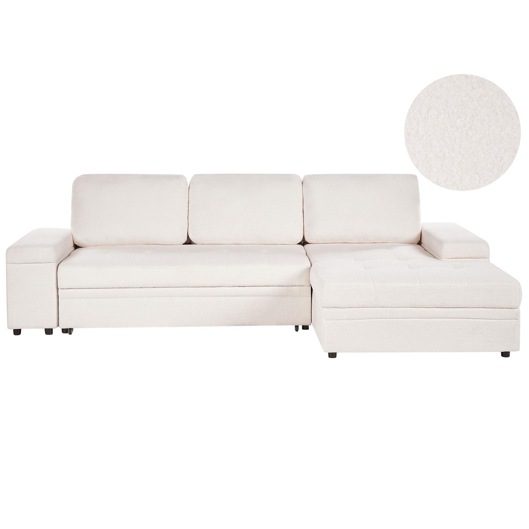 ECKSCHLAFSOFA 3-Sitzer Bouclé Weiß mit Stauraum linksseitig Hrisey - Weiß, Textil (293/161cm) - Beliani