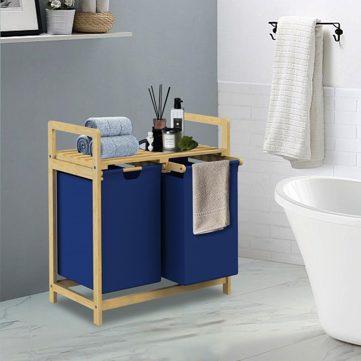 WÄSCHEKORB - Blau, Holz (33/73/63cm) - ML-DESIGN