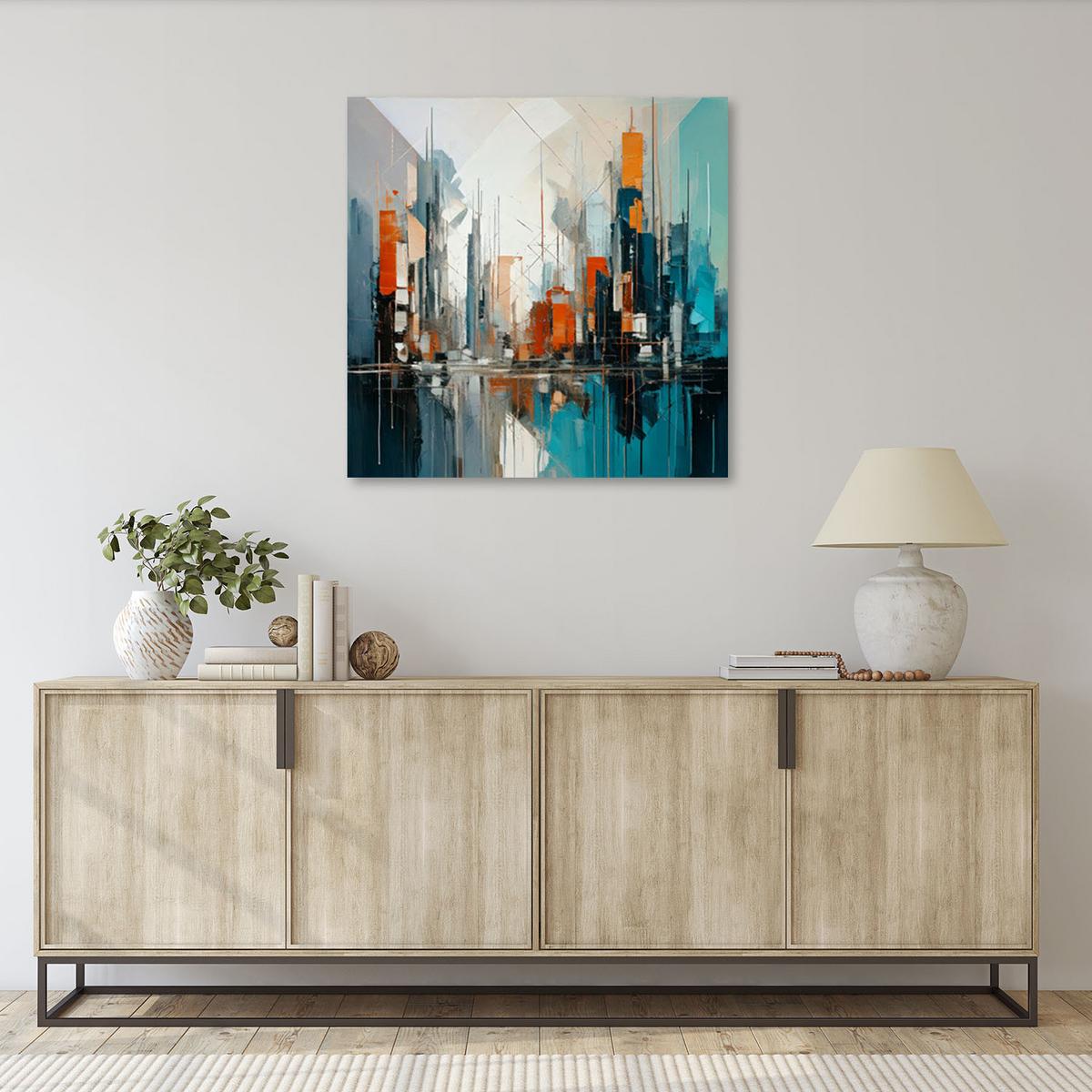 LEINWANDBILD Abstrakte Stadt Architektur 60x60cm - Türkis, Textil (60/60cm) - Feeby