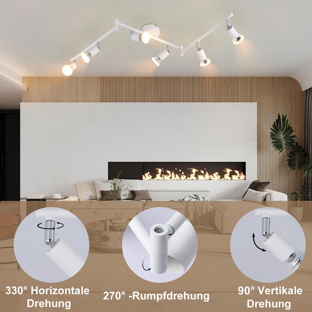 DECKENSTRAHLER Flensburg 6-flammig 108/8/15.5 cm - Weiß, Metall (108/8/15.5cm) - Nettlife