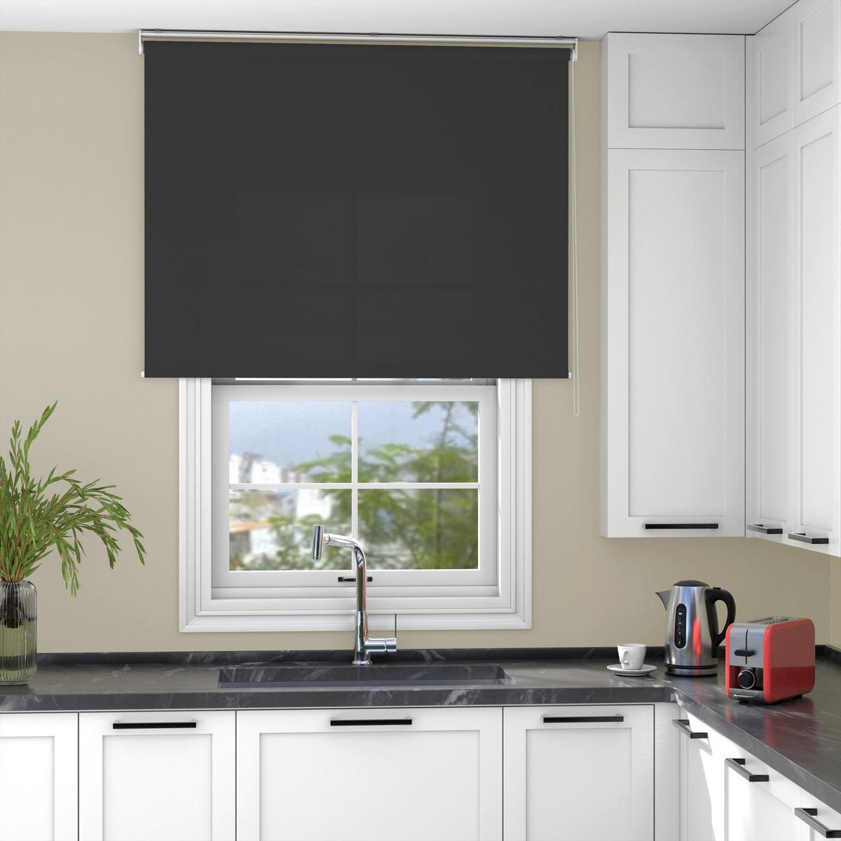 ROLLO blickdicht schwarz 105 x 150cm - Schwarz, Textil (105/150cm) - Deco-Raum