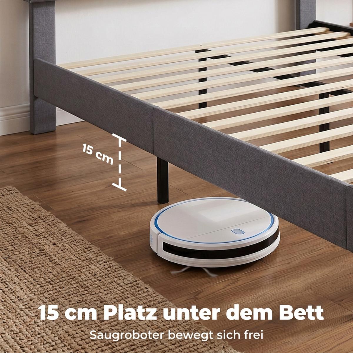BETTGESTELL Polyester Sperrholz Dunkelgrau - Dunkelgrau, Holzwerkstoff/Textil (140/200cm) - HOMCOM