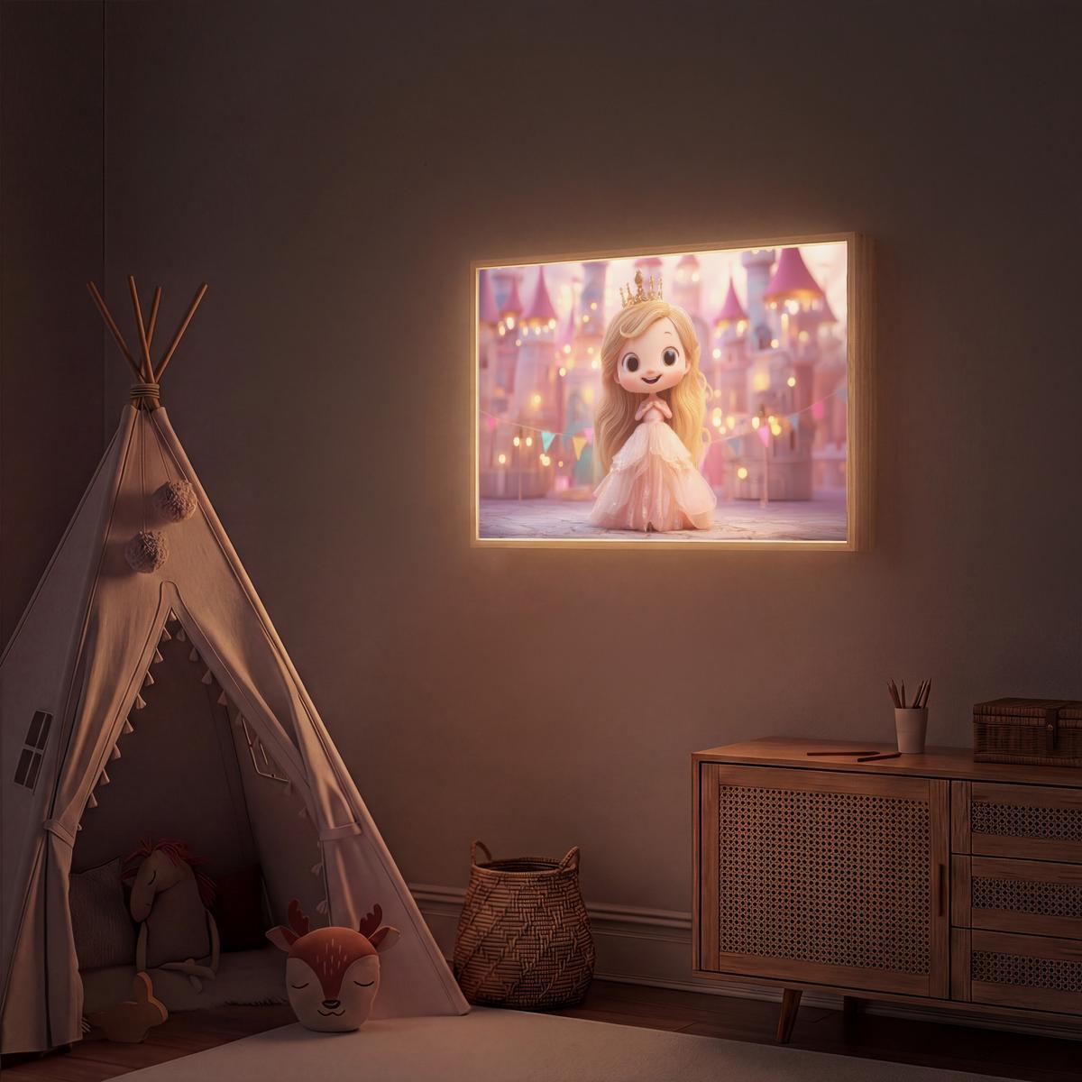 WANDLEUCHTE MIT AKKU Prinzessin - Rosa - Schloss 90x60 cm - Rosa, Holzwerkstoff (90/60/8cm) - OnlyWow