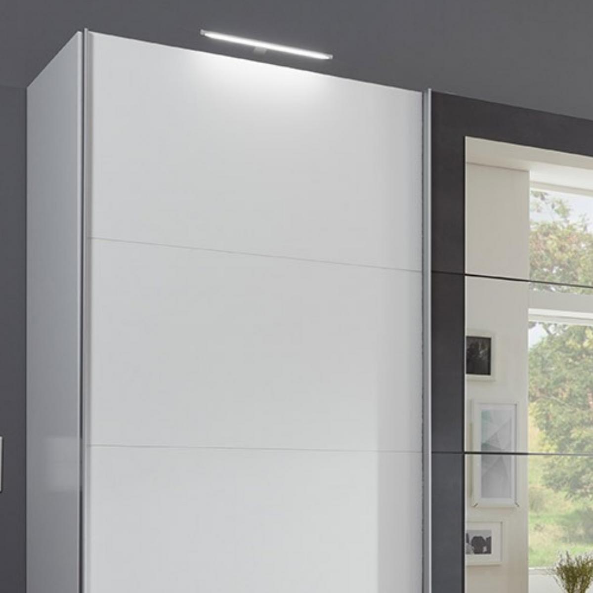 SCHWEBETÜRENSCHRANK 3-türig B270/H208/T65 cm, Kleiderschrank in Weiß mit Absetzungen in grauer Stahl-Optik / 22001 - Alufarben/Schwarz, Holzwerkstoff/Metall (270/208/65cm) - luma-home
