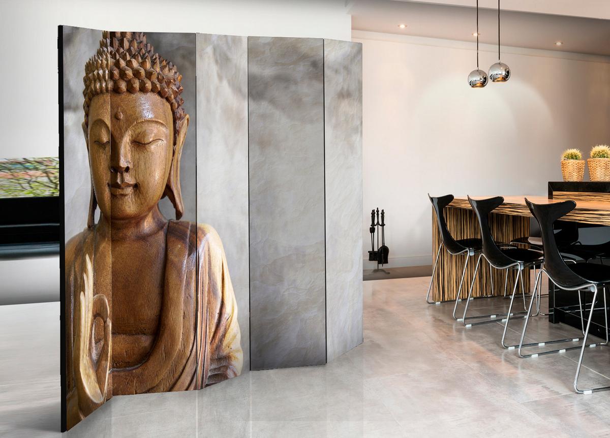 PARAVENT Einseitig Bedruckter 5-tlg 225x172 cm Buddha im Boho - Braun, Holz/Textil (225/172/3cm) - Muralo
