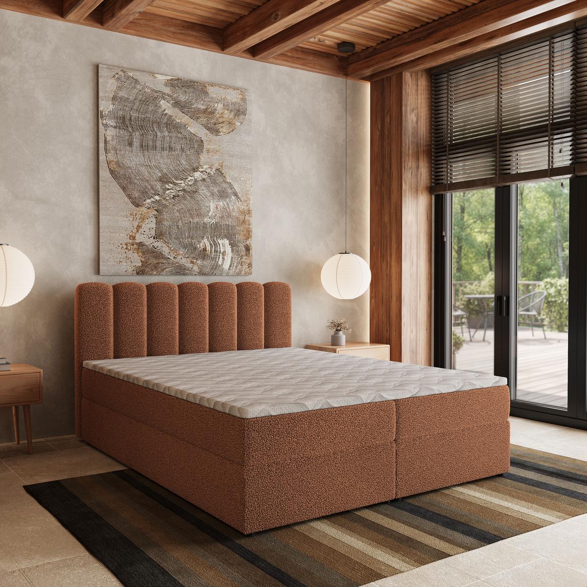 BOXBETT SOLIA 140x200 cm mit Matratze und Topper, H2+H3 - Kupferfarben - Kupferfarben, Holz (140/200cm) - MASSENO