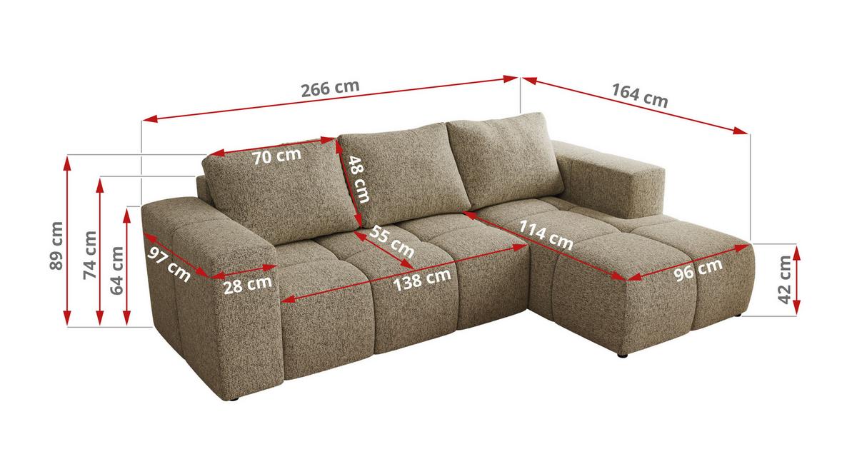 ECKSOFA MONIVA Dunkelbeige Strukture - Rechts - Taupe/Beige, Kunststoff/Textil (266/164cm) - MKS