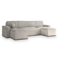 WOHNLANDSCHAFT PESANO T Hellgrau Kordstoff mit Schlaffunktion - Champagner/Grau, Holz/Kunststoff (306/85/140cm) - MASSENO