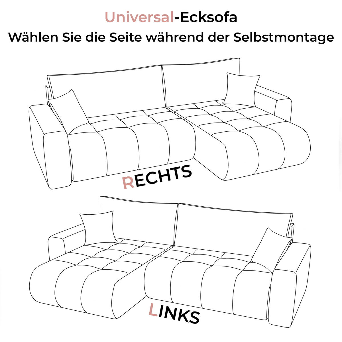 ECKSOFA Gepolstertes CLOUD mit Schlaffunktion und Bettkasten, Wind 02 - Beige, Textil (277/143cm) - Lookway